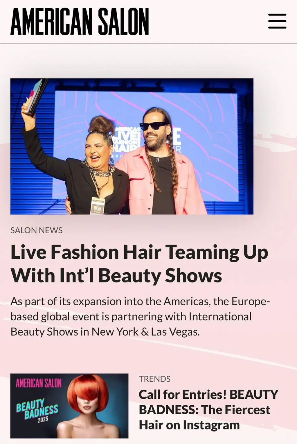 Matéria American Salon sobre Live Fashion Hair Americas